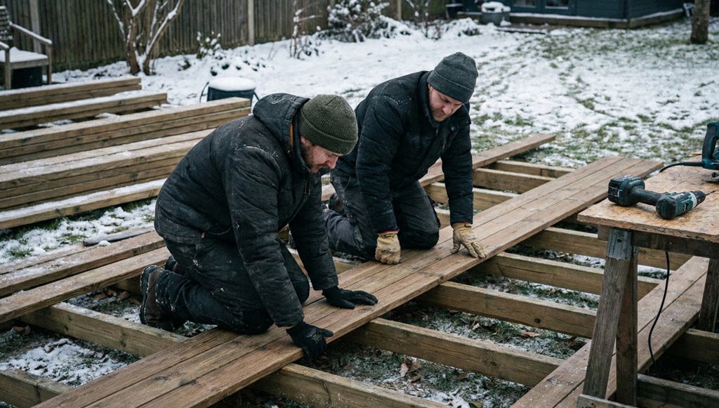 montaż tarasu zimą